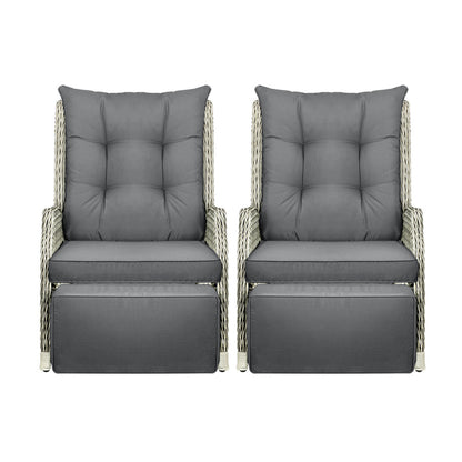 Recliner Chairs Sun lounge Outdoor Furniture Patio Wicker Sofa Set of 2