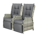 Recliner Chairs Sun lounge Outdoor Furniture Patio Wicker Sofa Set of 2