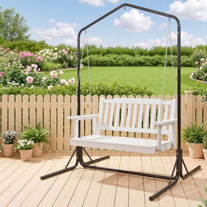 2-Seater Outdoor Swing Chair White Black Stand | HomeAndLivi