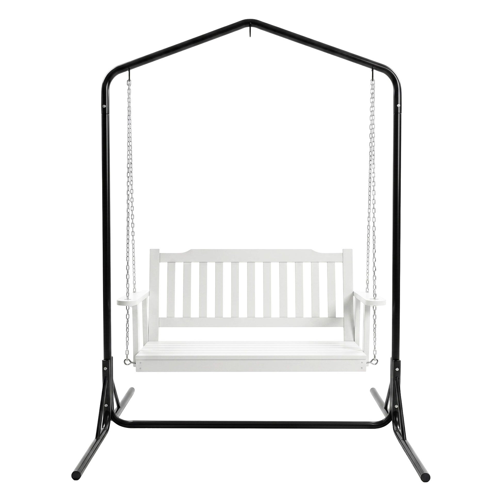 2-Seater Outdoor Swing Chair White Black Stand | HomeAndLivi - 3