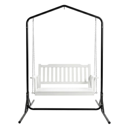 2-Seater Outdoor Swing Chair White Black Stand | HomeAndLivi - 3