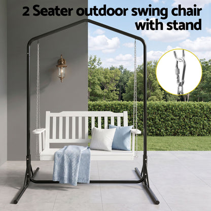 2-Seater Outdoor Swing Chair White Black Stand | HomeAndLivi - 4