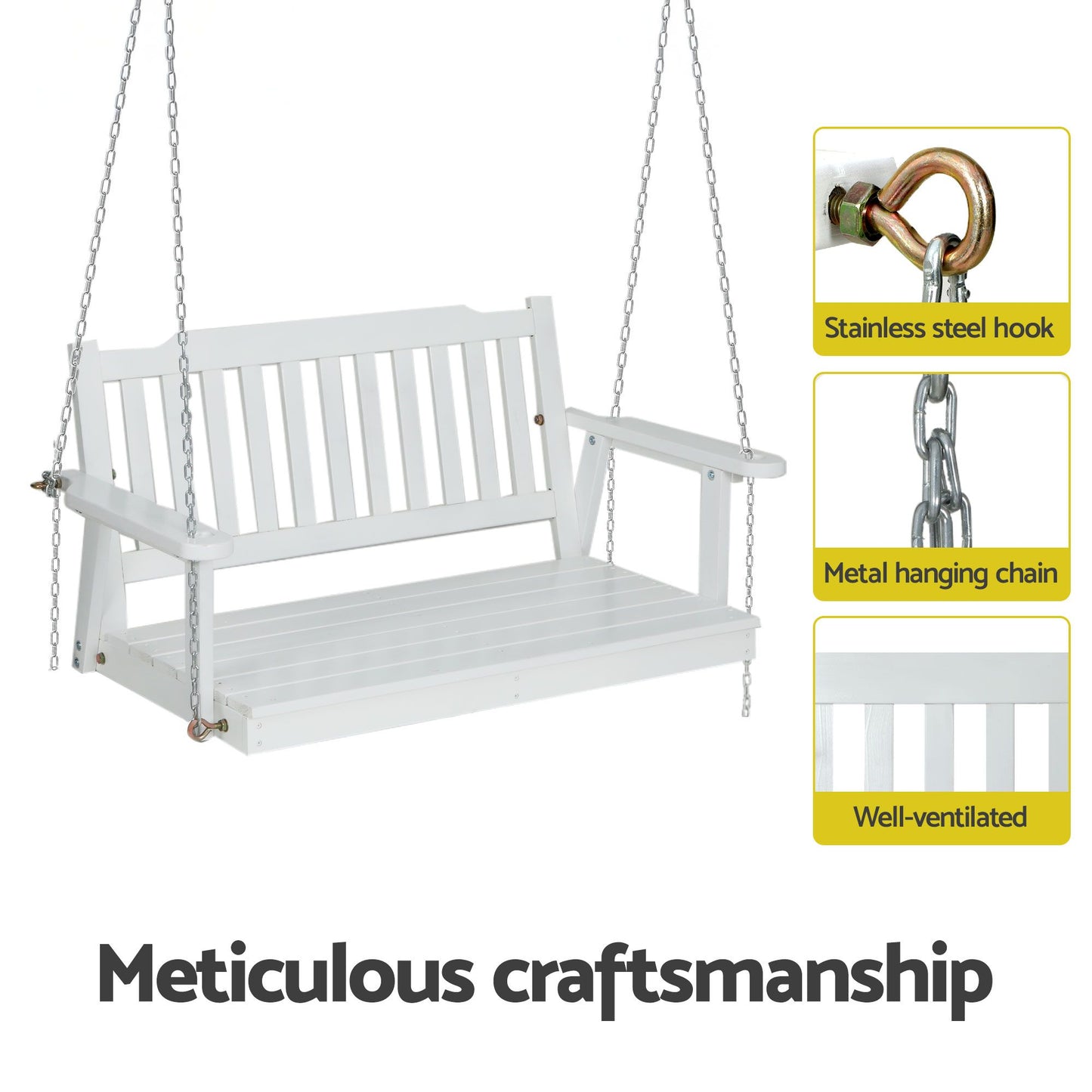 2-Seater Outdoor Swing Chair White Black Stand | HomeAndLivi - 5