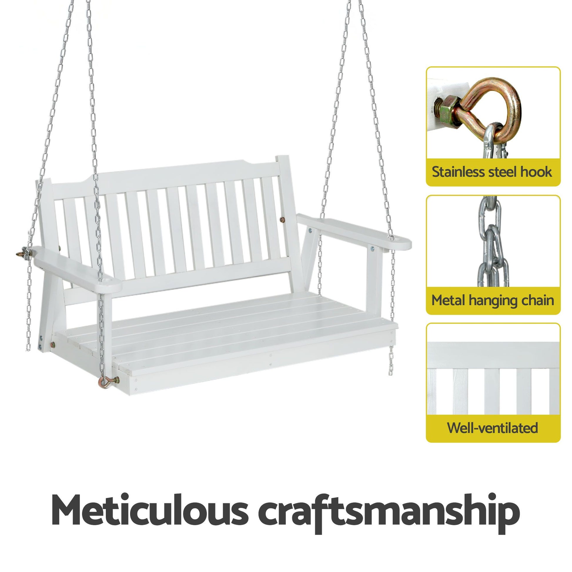 2-Seater Outdoor Swing Chair White Black Stand | HomeAndLivi - 5