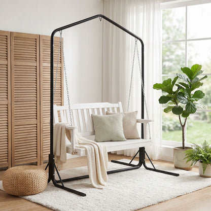 2-Seater Outdoor Swing Chair White Black Stand | HomeAndLivi - 7