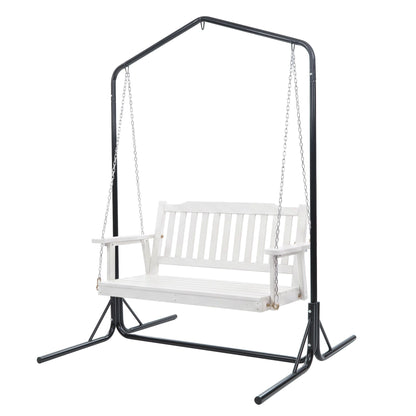 2-Seater Outdoor Swing Chair White Black Stand | HomeAndLivi - 8