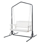 2-Seater Outdoor Swing Chair White Black Stand | HomeAndLivi