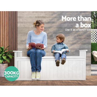 Outdoor Storage Bench Box Wooden Garden Toy Chest Sheds Patio XL White