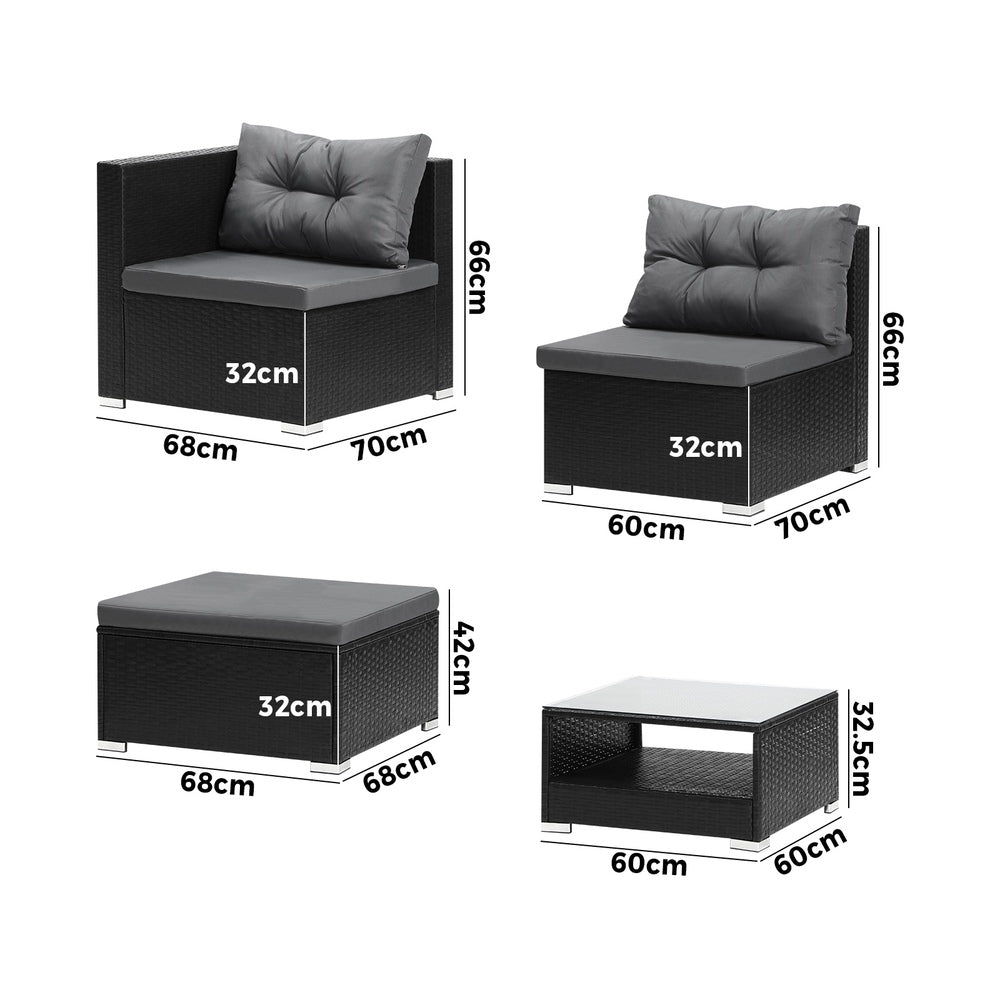 Outdoor Sofa Set 4 Seater Corner Modular Lounge with Cushions for Patio