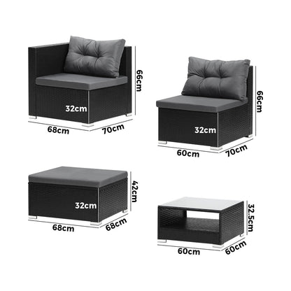 Outdoor Sofa Set 4 Seater Corner Modular Lounge with Cushions for Patio