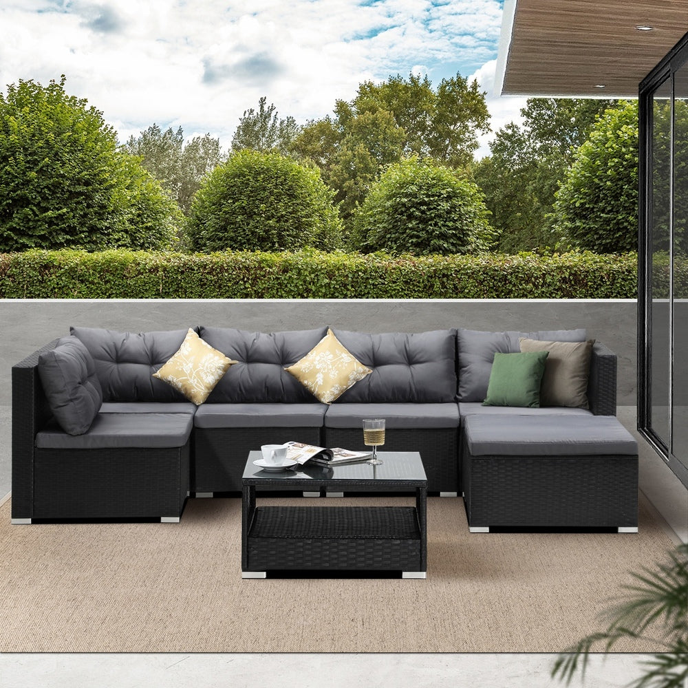Outdoor Lounge Setting 7pc Wicker Sofa Set Rattan