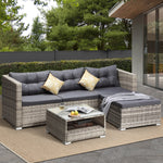 5-Piece Outdoor Lounge Setting Wicker Sofa Set Rattan Patio Garden Grey