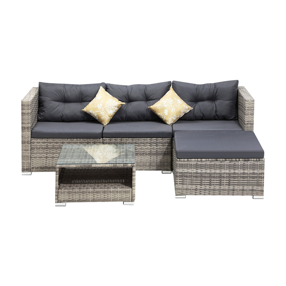 5-Piece Outdoor Lounge Setting Wicker Sofa Set Rattan Patio Garden Grey