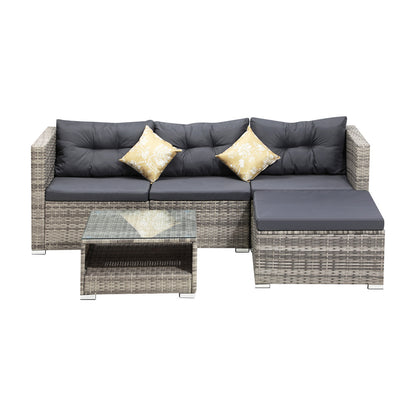 5-Piece Outdoor Lounge Setting Wicker Sofa Set Rattan Patio Garden Grey