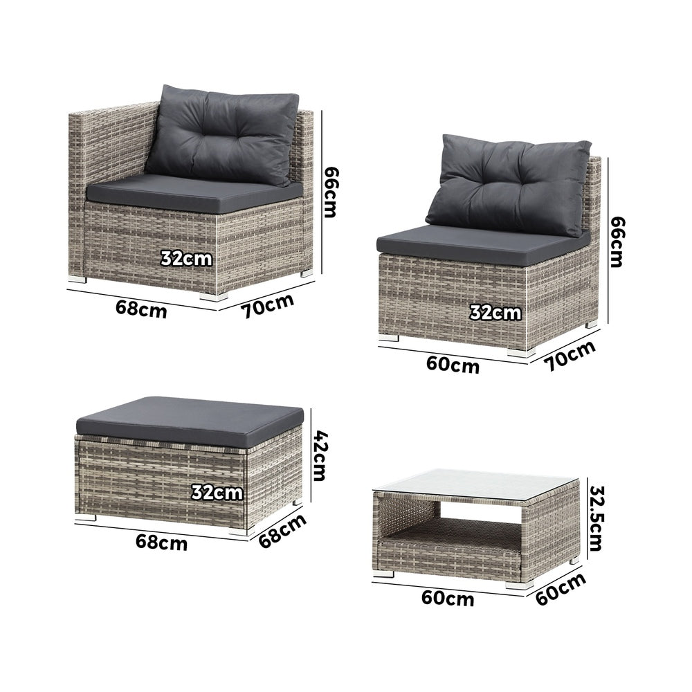 5-Piece Outdoor Lounge Setting Wicker Sofa Set Rattan Patio Garden Grey