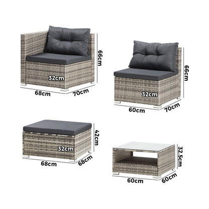 5-Piece Outdoor Lounge Setting Wicker Sofa Set Rattan Patio Garden Grey