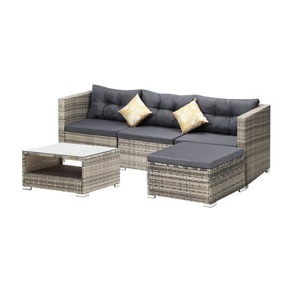 5-Piece Outdoor Lounge Setting Wicker Sofa Set Rattan Patio Garden Grey