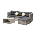 5-Piece Outdoor Lounge Setting Wicker Sofa Set Rattan Patio Garden Grey