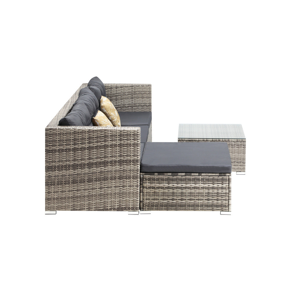 5-Piece Outdoor Lounge Setting Wicker Sofa Set Rattan Patio Garden Grey