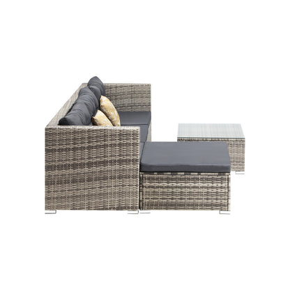 5-Piece Outdoor Lounge Setting Wicker Sofa Set Rattan Patio Garden Grey