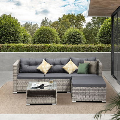 5-Piece Outdoor Lounge Setting Wicker Sofa Set Rattan Patio Garden Grey