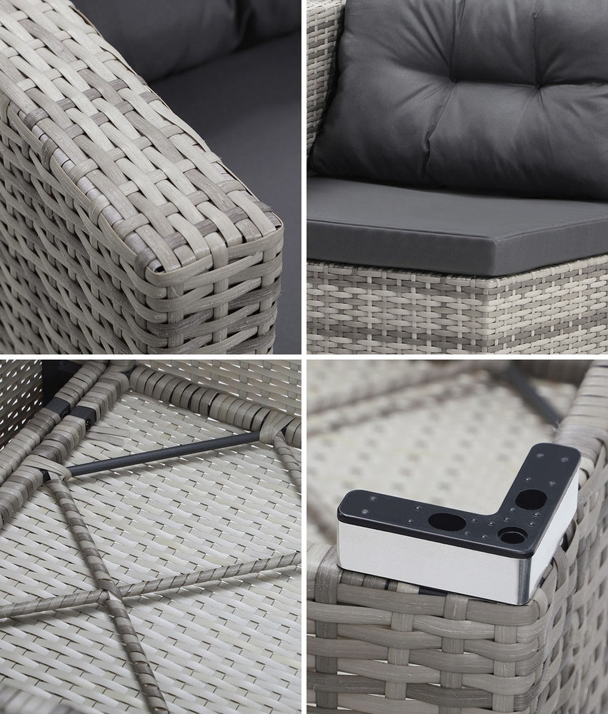 5-Piece Outdoor Lounge Setting Wicker Sofa Set Rattan Patio Garden Grey