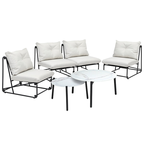  Outdoor Sofa Set Nesting Coffee Table with Chairs Beige/Grey