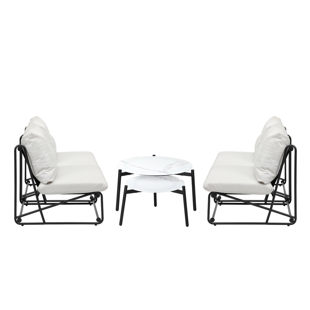 Outdoor Sofa Set Nesting Coffee Table with Chairs Beige/Grey