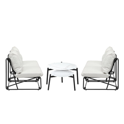 Outdoor Sofa Set Nesting Coffee Table with Chairs Beige/Grey
