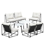 8PCS Outdoor Sofa Set 2-in-1 Coffee Table with Chairs Beige