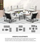 8PCS Outdoor Sofa Set 2-in-1 Coffee Table with Chairs Beige