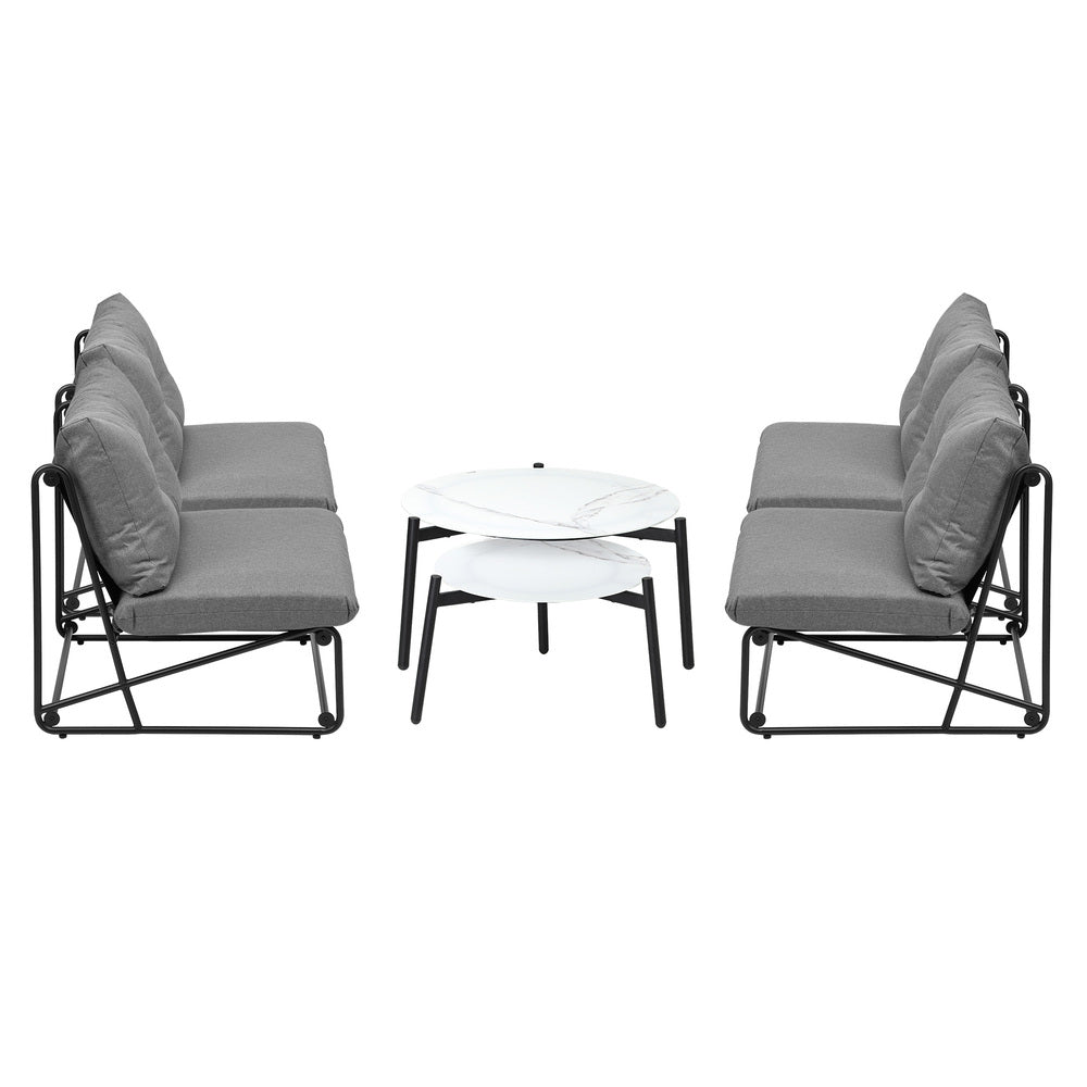 Outdoor Sofa Set Nesting Coffee Table with Chairs Beige/Grey