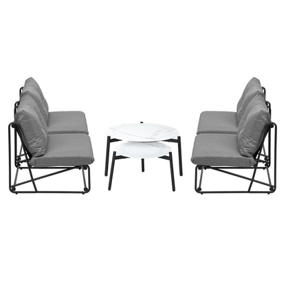 Outdoor Sofa Set Nesting Coffee Table with Chairs Beige/Grey