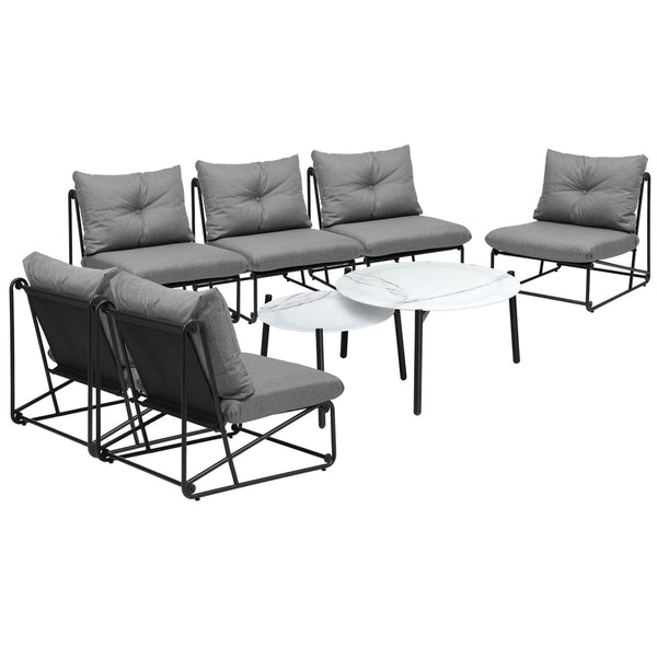  8PCS Outdoor Sofa Set Coffee Table with Chairs Grey