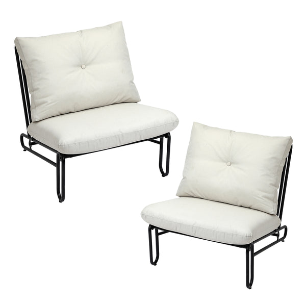  2PC Outdoor Lounge Chairs Patio Sofa with Cushions Beige/Grey