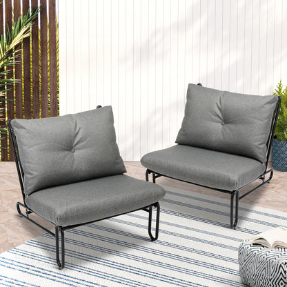2PC Outdoor Lounge Chairs Patio Sofa with Cushions Beige