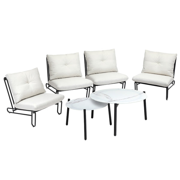  6PCS Outdoor Sofa Set 2-in-1 Coffee Table with Chairs Beige