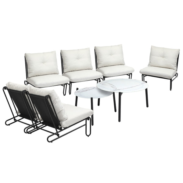  8PCS Outdoor Sofa Set Nesting Coffee Table with Chairs Beige