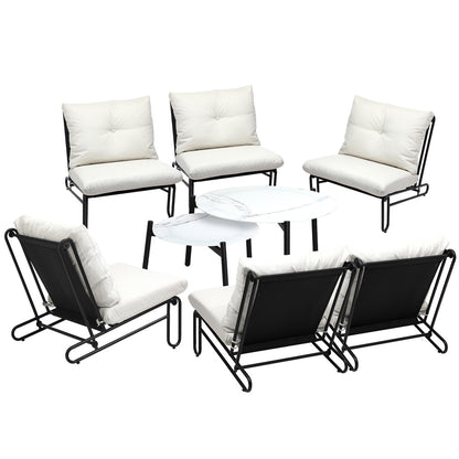 8PCS Outdoor Sofa Set Nesting Coffee Table with Chairs Beige
