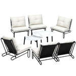 8PCS Outdoor Sofa Set Nesting Coffee Table with Chairs Beige