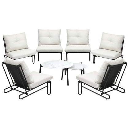8PCS Outdoor Sofa Set Nesting Coffee Table with Chairs Beige