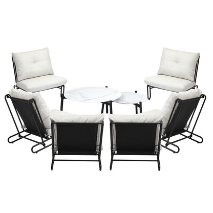 8PCS Outdoor Sofa Set Nesting Coffee Table with Chairs Beige