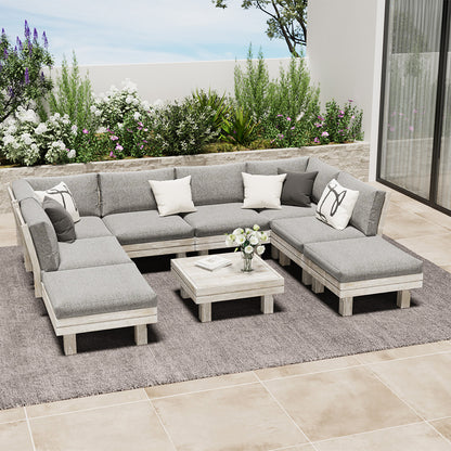 9PCS 7PCS Outdoor Sofa Set Wooden Lounge Setting Table Chair