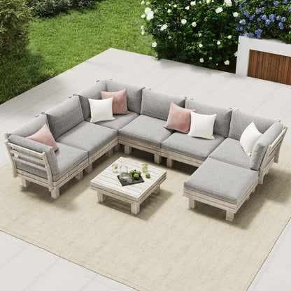 8PCS Outdoor Sofa Set Wooden Lounge Setting Table Chair
