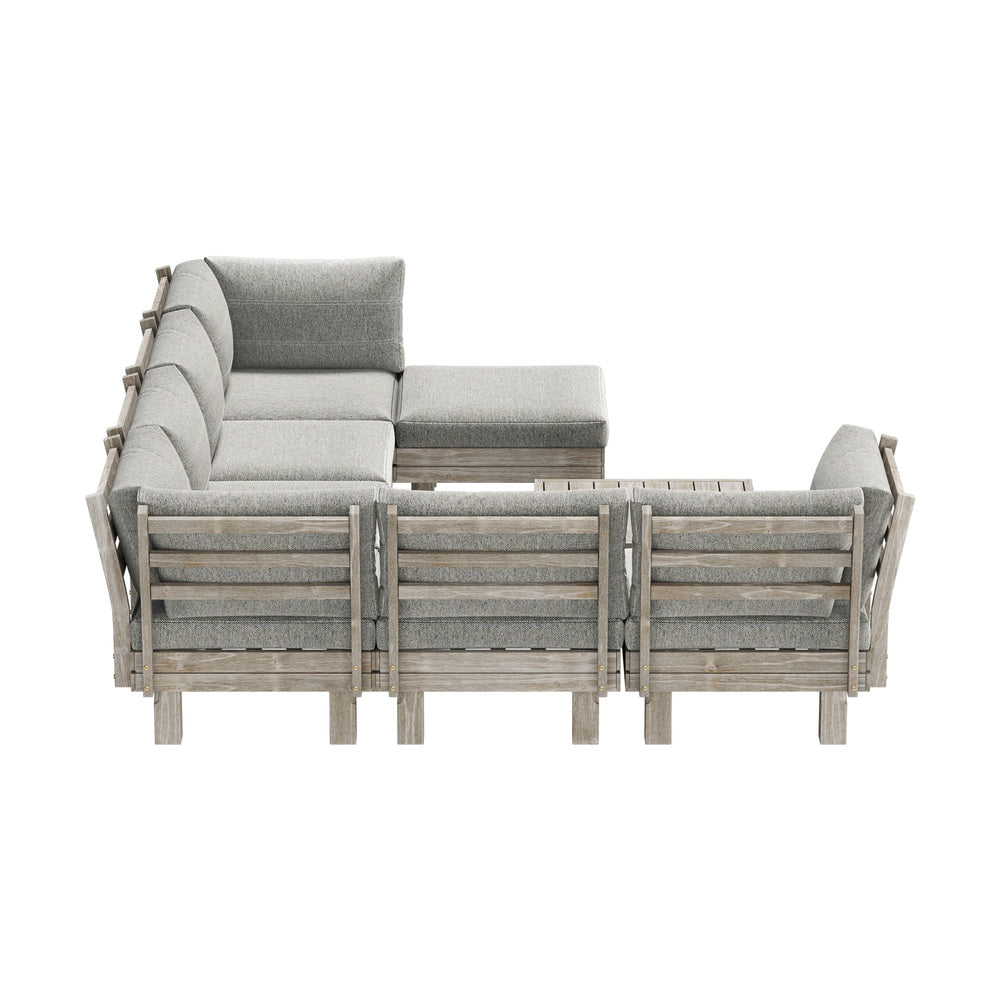 8PCS Outdoor Sofa Set Wooden Lounge Setting Table Chair