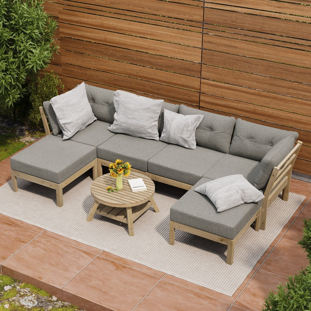 6-Piece Outdoor Lounge Sofa Set Garden Patio Rattan Furniture Grey