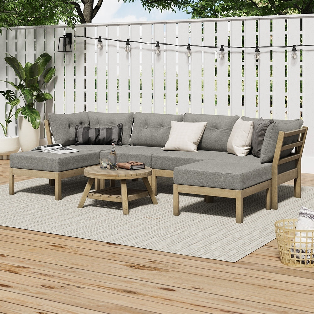 6-Piece Outdoor Lounge Sofa Set Garden Patio Rattan Furniture Grey