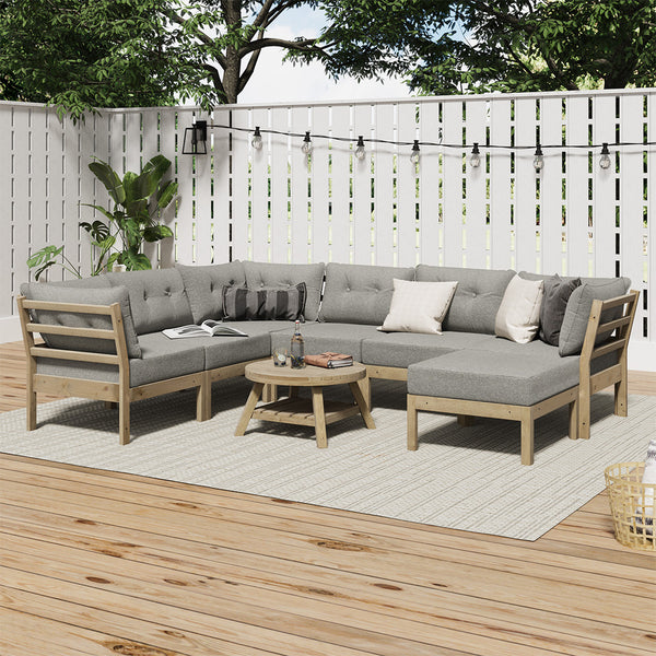  8PCS & 9PCS Outdoor Sofa Set Lounge Patio Furniture Beige Garden Seating Set