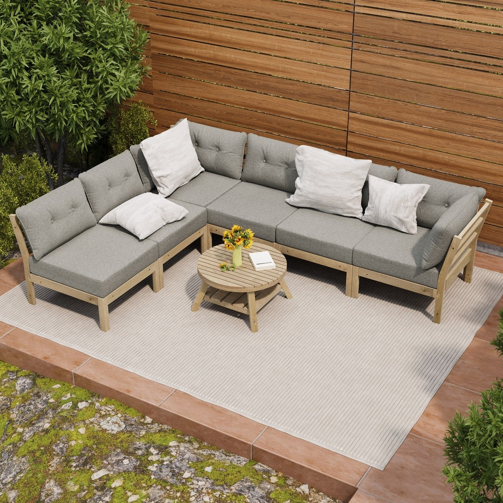 7-Seater Outdoor Sofa Set with Coffee Table Beige Patio Lounge Furniture