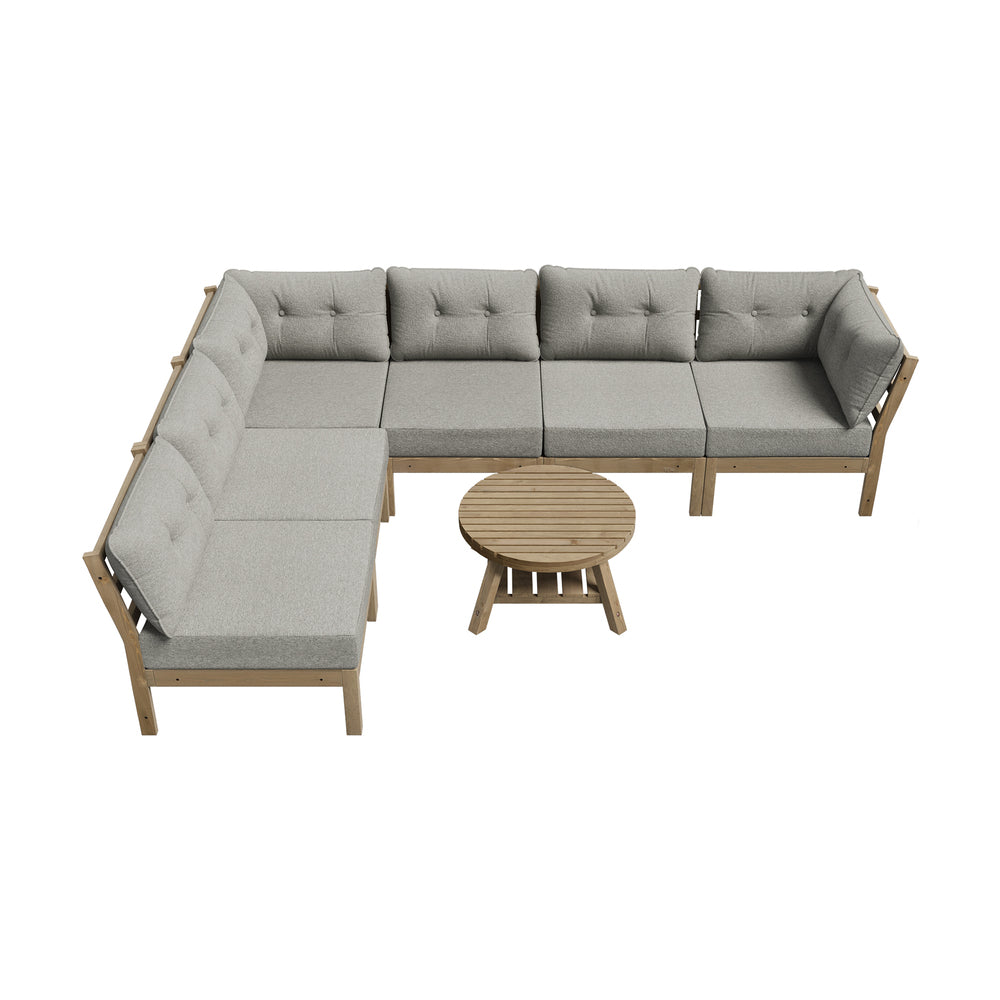 7-Seater Outdoor Sofa Set with Coffee Table Beige Patio Lounge Furniture